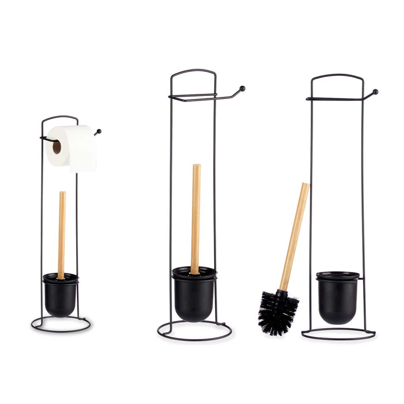 PORTARROLLO METAL ESCOBILLA BAMBU NEGRO