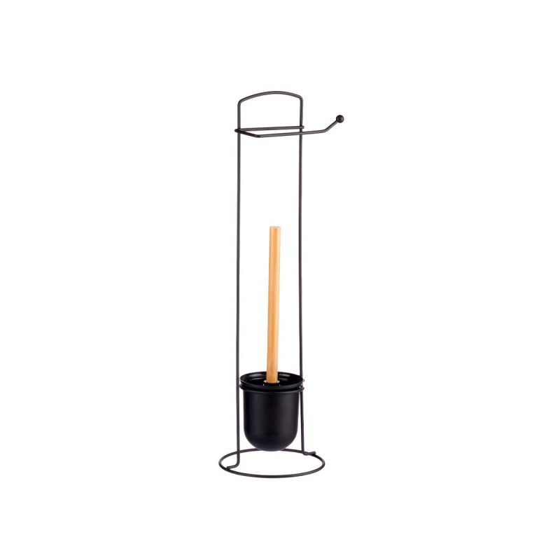 PORTE-ROULEAU MÉTAL BROSSE TOILETTE BAMBOU NOIR