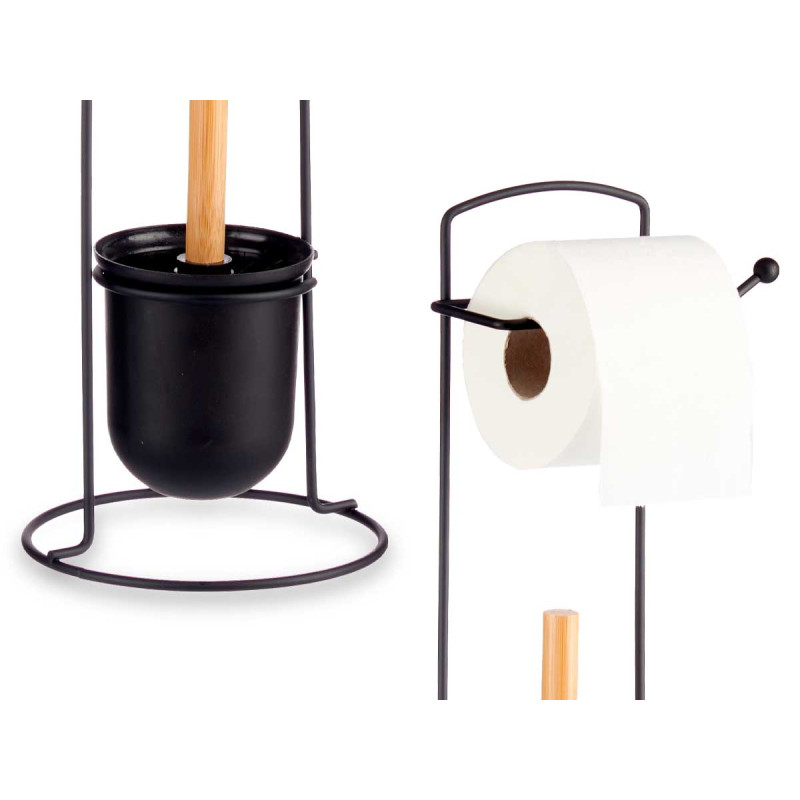 PORTAROTOLO METALLO C/SCOPINO BAMBÙ NERO