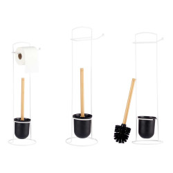 PORTE-ROULEAU MÉTAL BROSSE TOILETTE BAMBOU BLANC