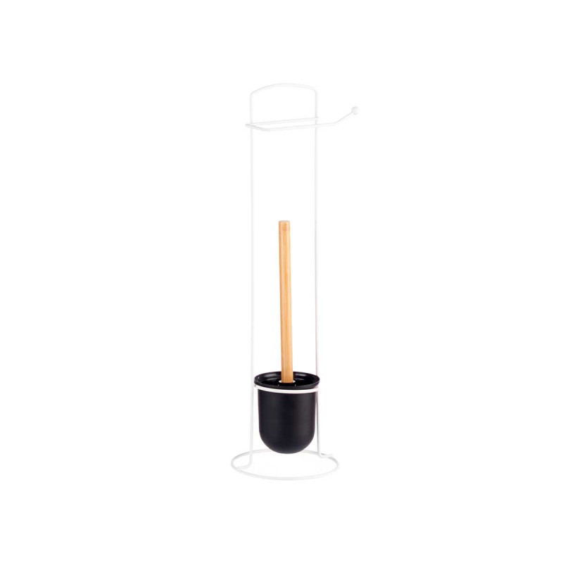 PORTE-ROULEAU MÉTAL BROSSE TOILETTE BAMBOU BLANC