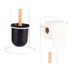 PORTARROLLO METAL ESCOBILLA BAMBU BLANCO