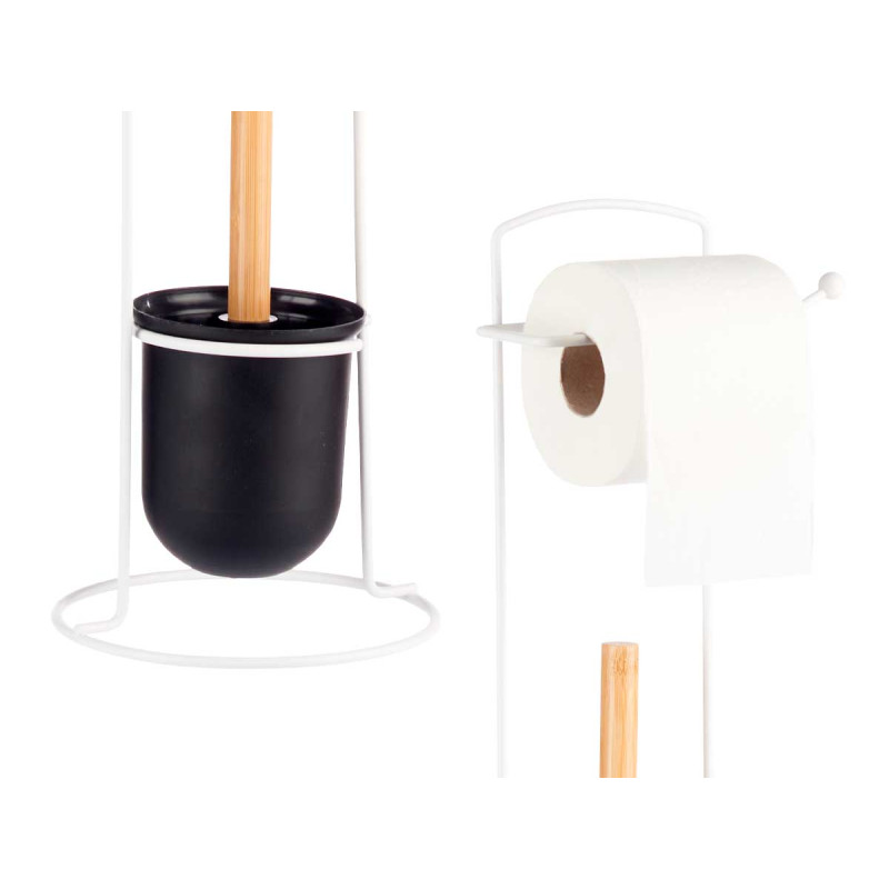 PORTARROLLO METAL ESCOBILLA BAMBU BLANCO