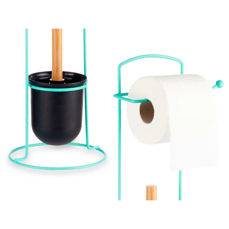 PORTE-ROULEAU MÉTAL BROSSE TOILETTE BAMBOU MENTHE