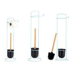 PORTE-ROULEAU MÉTAL BROSSE TOILETTE BAMBOU BLEU