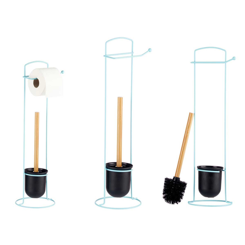 SUPORTE AZUL PIAÇABA E PORTA ROLOS METAL BAMBU