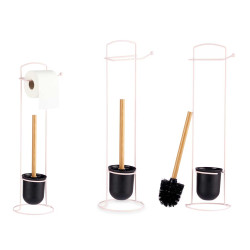 PORTE-ROULEAU MÉTAL BROSSE TOILETTE BAMBOU ROSE