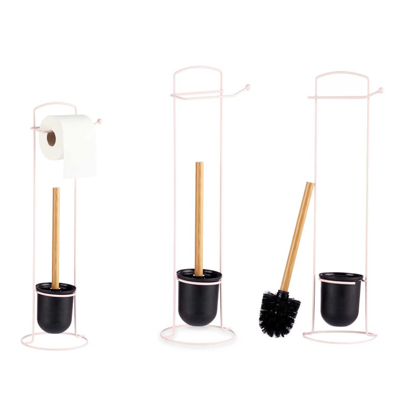METAL TOILET ROLL WITH TOILET BRUSH PINK BAMBOO