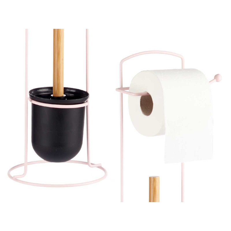 PORTARROLLO METAL ESCOBILLA BAMBU ROSA