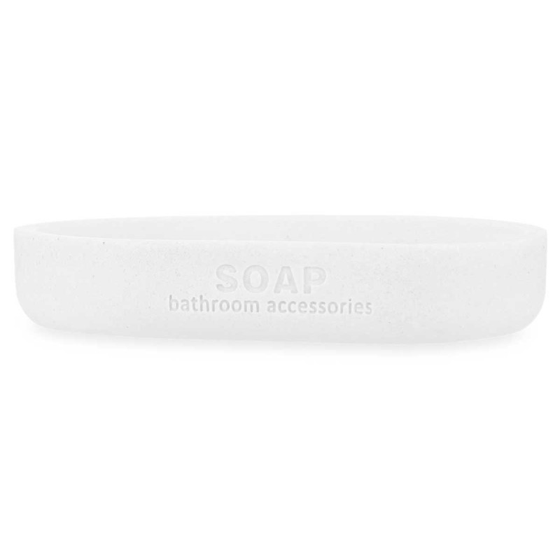 RESIN SOAP DISH W/BAMBOO WHITE