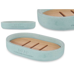 RESIN SOAP DISH W/BAMBOO BLUE