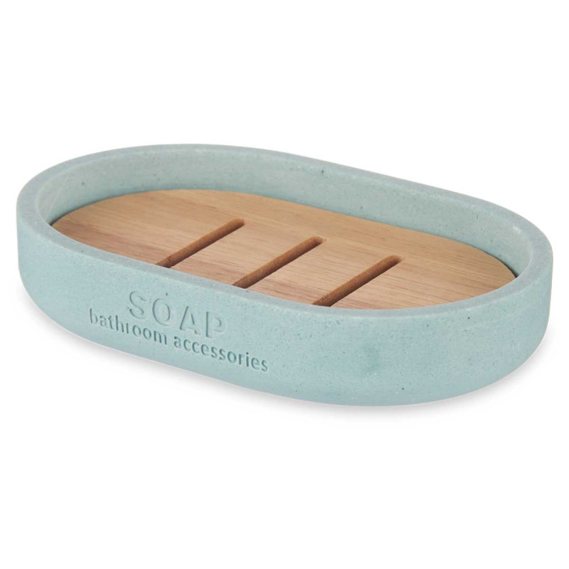 RESIN SOAP DISH W/BAMBOO BLUE