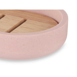 RESIN SOAP DISH W/BAMBOO PINK