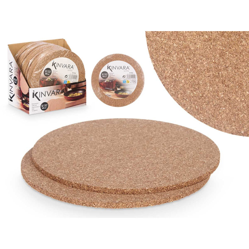SET 2 ROUND CORK PLACEMATS 18 CM
