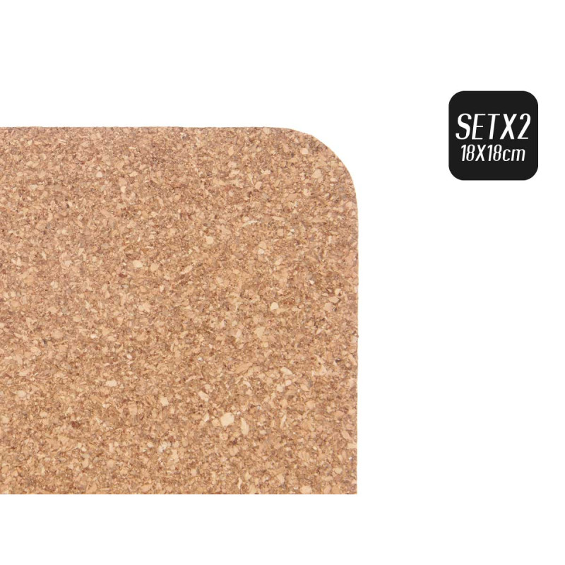 SET 2 SQUARE CORK PLACEMATS 18 CM