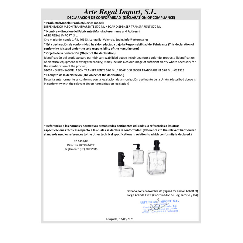 SOAP DISPENSER TRANSPARENT 570 ML