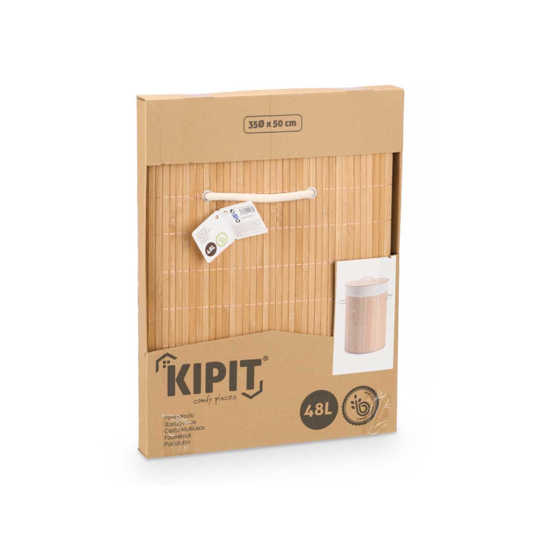 CESTO MULTIUSO REDOND BAMBU E TECIDO NATUR 35X50CM