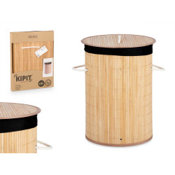 CESTO MULTIUSO REDOND BAMBU E TECIDO PRETO 35X50CM