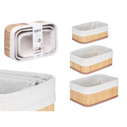 CONJ 3 CESTOS RECTANG BAMBU E TECIDO NATURAL