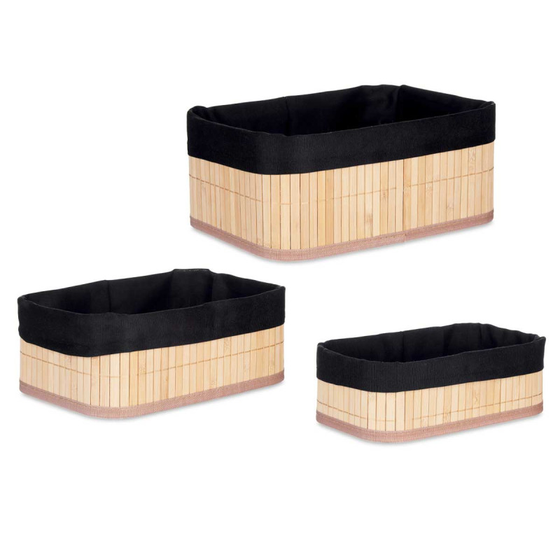 SET 3 ORGANIZZATORI BAMBÙ TESSUTO NERO RETTAN