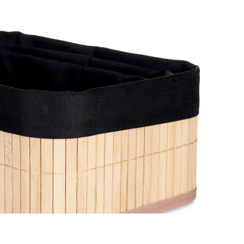 CONJ 3 CESTOS RECTANG BAMBU E TECIDO PRETO