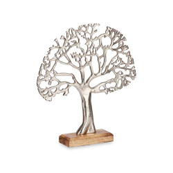 SILVER METAL TREE OF LIFE WITH WOODEN BASE