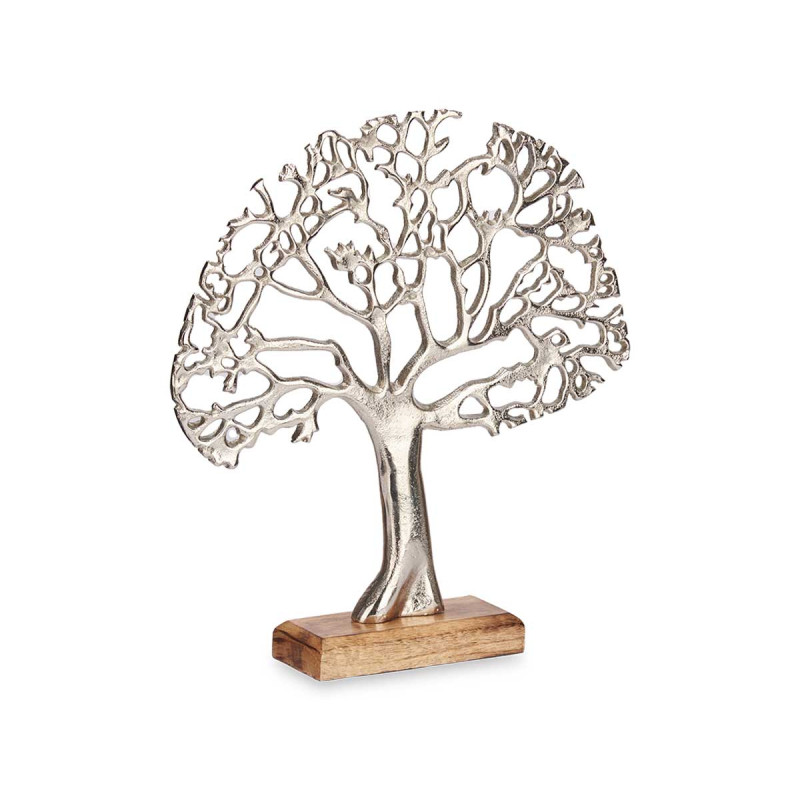 SILVER METAL TREE OF LIFE WITH WOODEN BASE