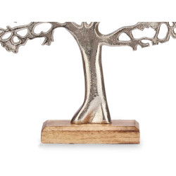 SILVER METAL TREE OF LIFE WITH WOODEN BASE
