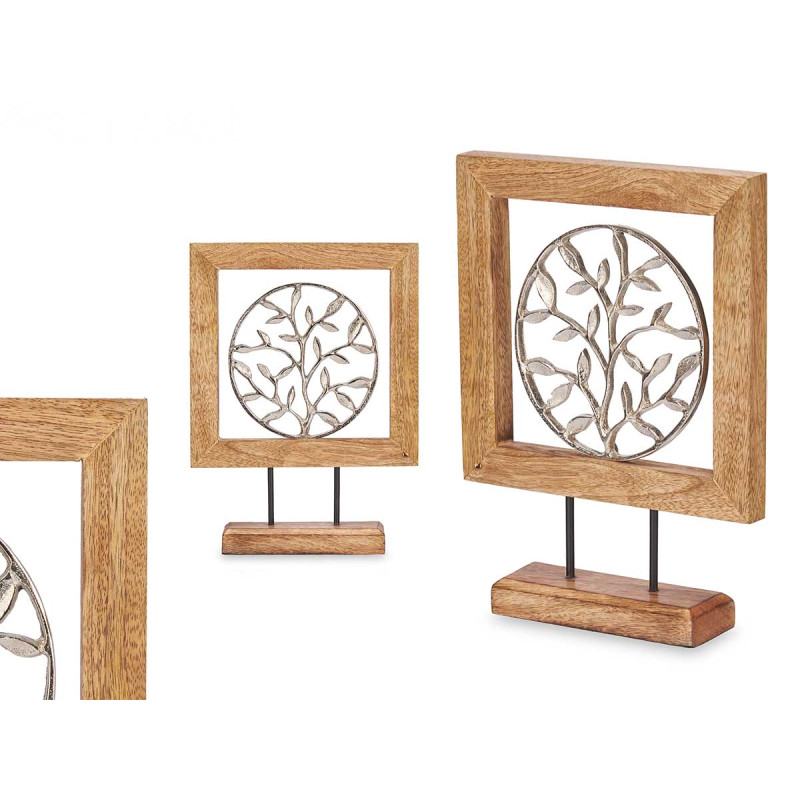 FIORE METALLO ARGENTO SUPPORTO LEGNO
