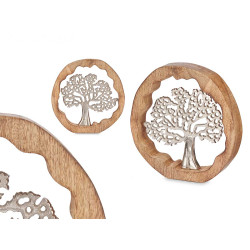 ARBRE DE VIE EN MÉTAL ARGENTÉ AVEC SUPPORT EN BOIS