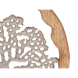 SILVER METAL TREE OF LIFE WITH WOODEN STAND