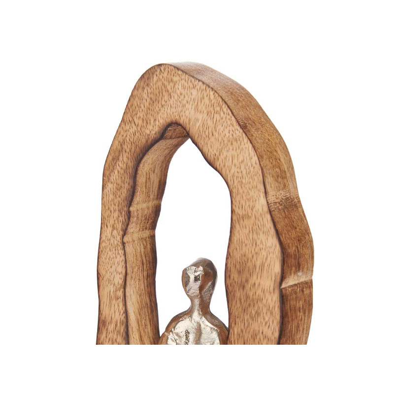 FIGURINE DÉCOR ARGENT ASSISE SUPPORT BOIS HAUT