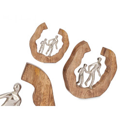 FIGURINE DÉCORATIVE ARGENT FAMILLE SUPPORT EN BOIS