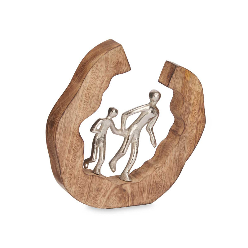 FIGURINE DÉCORATIVE ARGENT FAMILLE SUPPORT EN BOIS