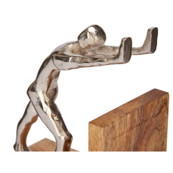 FIGURINE DÉCO ARGENT SERRE-LIVRES SUPPORT BOIS