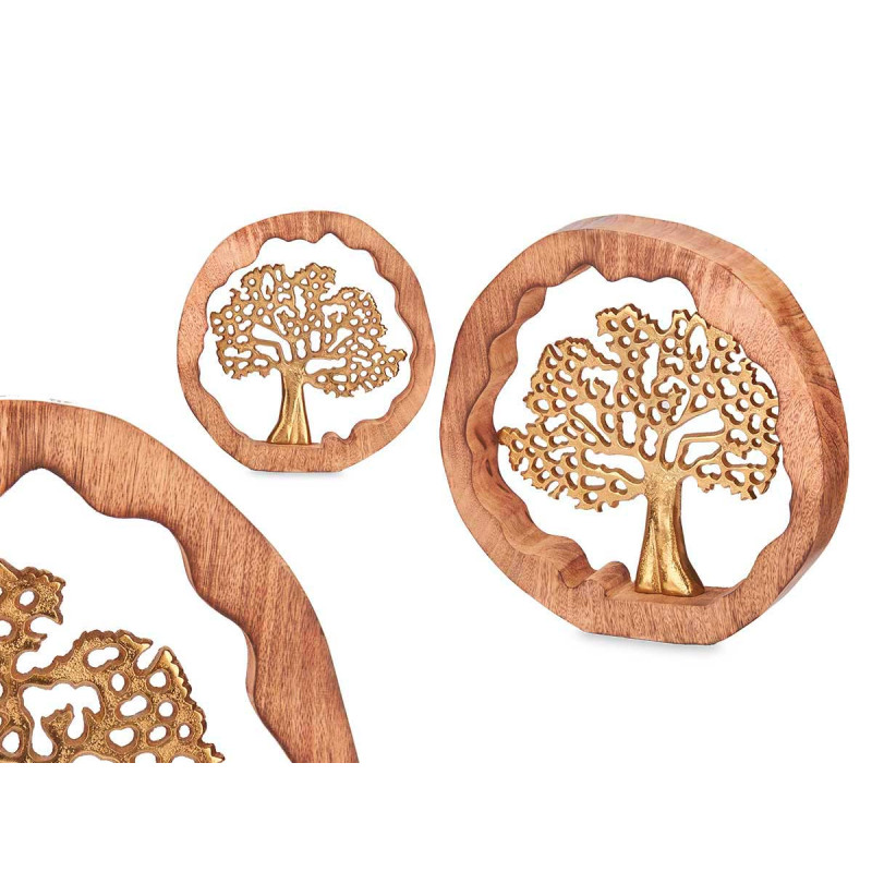 ARBRE DE VIE EN MÉTAL DORÉ AVEC SUPPORT EN BOIS