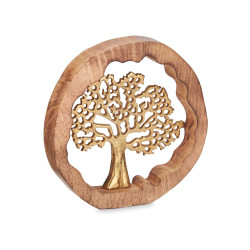 ARBRE DE VIE EN MÉTAL DORÉ AVEC SUPPORT EN BOIS
