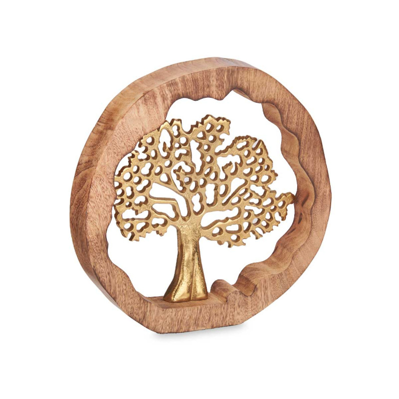 GOLD METAL TREE OF LIFE WITH WOODEN STAND