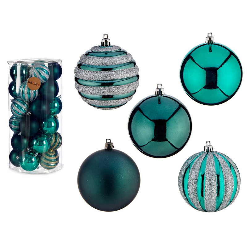 SET 30 BOULE PVC 8CM TURQUOISE FONCE ET TURQUOISE 