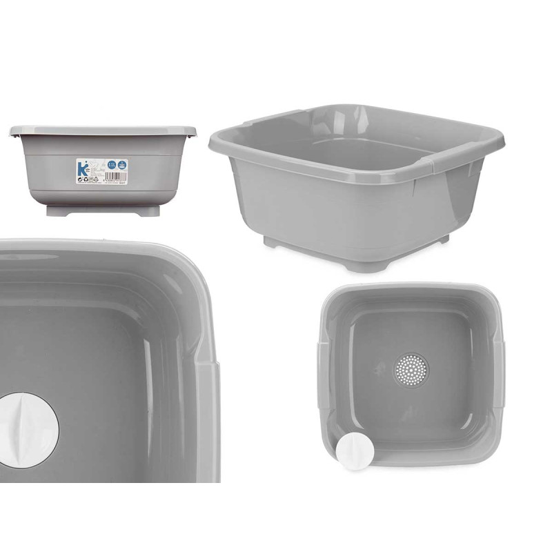 SQUARE BASIN 11 L GREY WITH SINK STOPPER