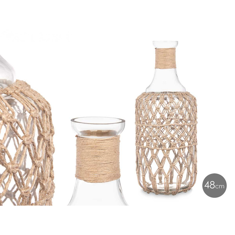 GLASS BOTTLE WITH NATURAL ROPE LARGE