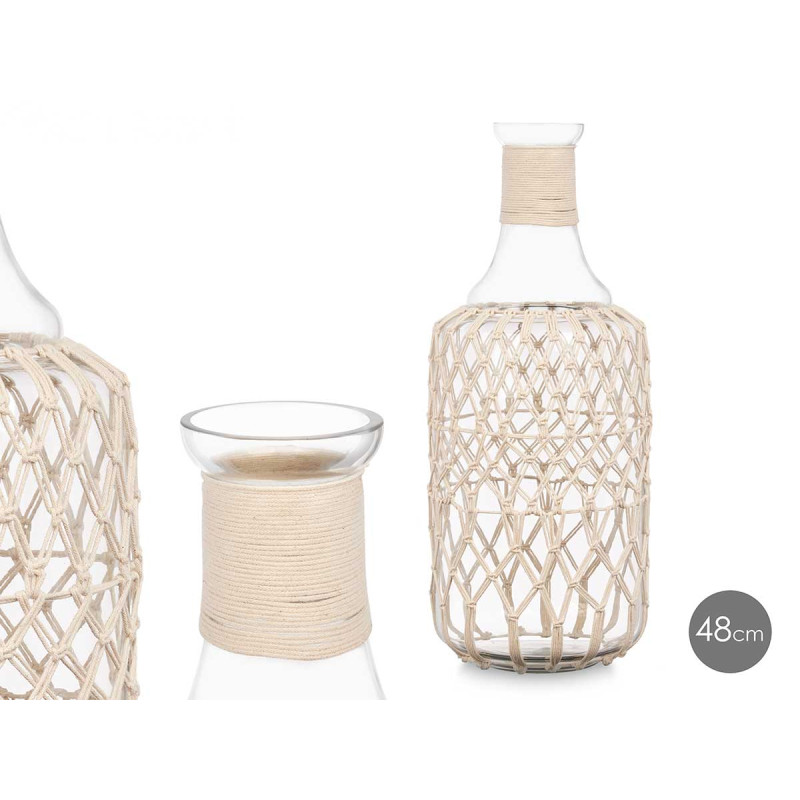 GLASS BOTTLE WITH WHITE ROPE LARGE