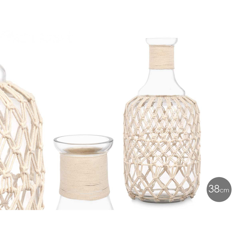 GLASS BOTTLE WITH WHITE ROPE MEDIUM