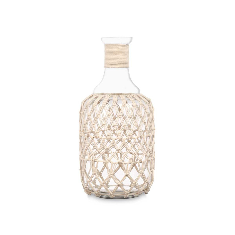 GLASS BOTTLE WITH WHITE ROPE MEDIUM