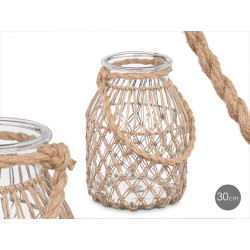 CASTIÇAL VIDRO COM CORDA NATURAL GRD