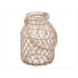 CASTIÇAL VIDRO COM CORDA NATURAL GRD