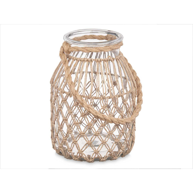 CASTIÇAL VIDRO COM CORDA NATURAL GRD