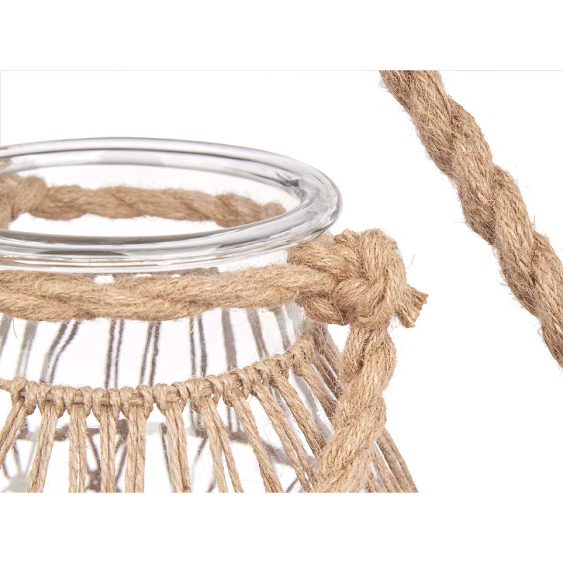 CASTIÇAL VIDRO COM CORDA NATURAL GRD