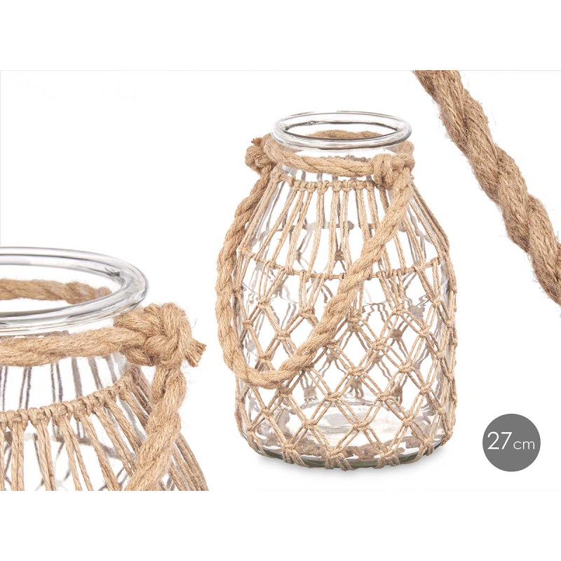 BOUGEOIR EN VERRE AVEC CORDE NATURELLE MOYEN