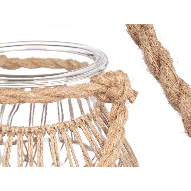 GLASS CANDLEHOLDER WITH NATURAL ROPE MEDIUM